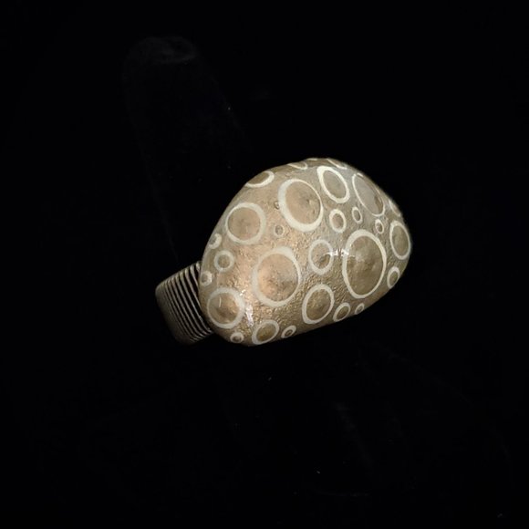 Hand Painted Dot Art Gold and Ivory Statement Ring, Cocktail Ring - Picture 6 of 6